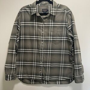 Pendleton Olive and White Plaid Button-Down Shirt